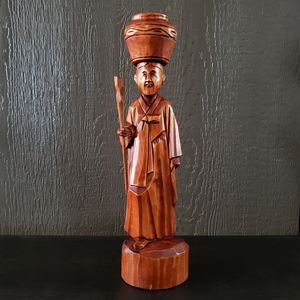 Vintage 18" Handmade Wood Carving Folk Art Chinese Wise Woman Figurine Statue
